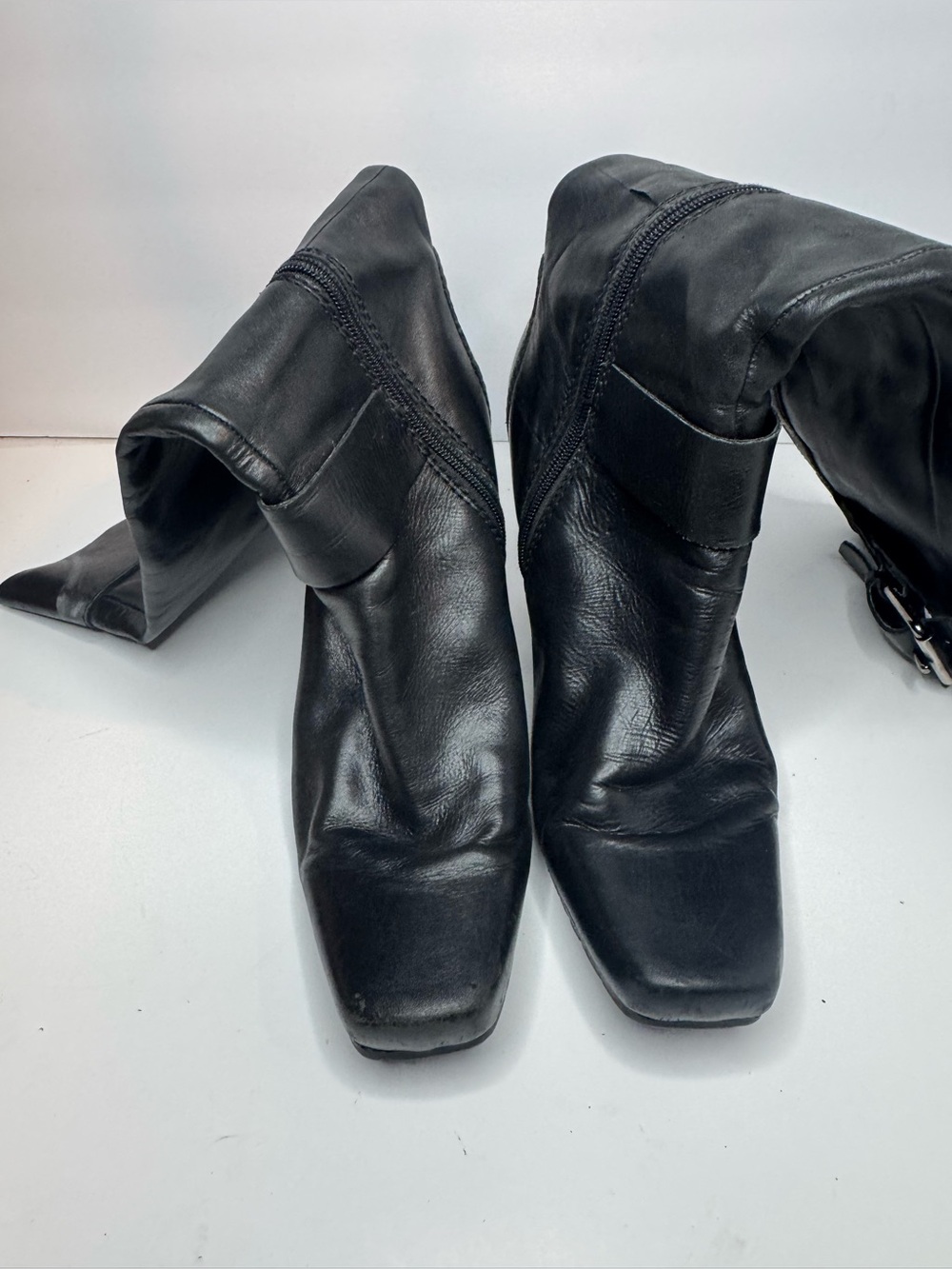 Nine West Niolia Black Leather Wedge Knee High Boots Womens Size 9 M
